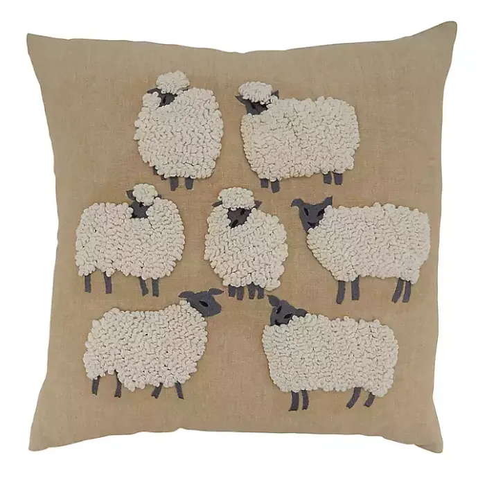 Outlet Kirklands Home Embroidered Sheep Accent Pillow Tan