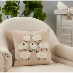 Outlet Kirklands Home Embroidered Sheep Accent Pillow Tan