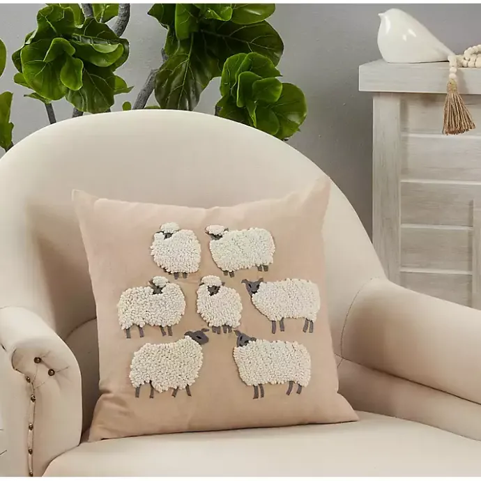 Outlet Kirklands Home Embroidered Sheep Accent Pillow Tan