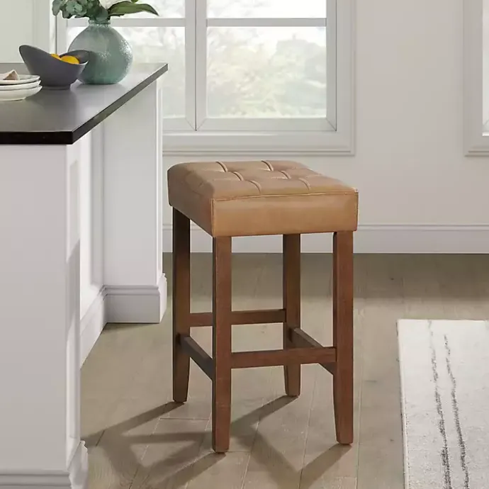 Outlet Kirklands Home Faux Leather Madison Walnut Counter Stool Tan