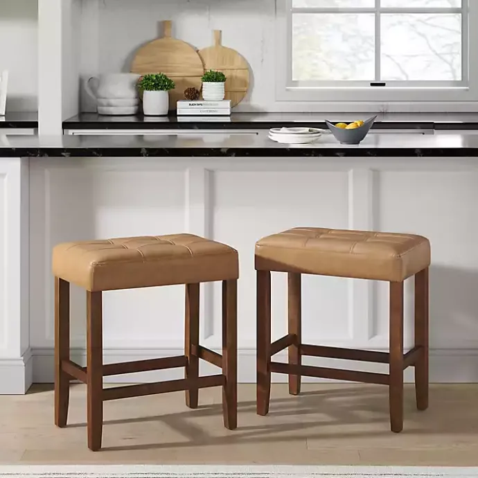 Outlet Kirklands Home Faux Leather Madison Walnut Counter Stool Tan