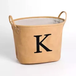 New Kirklands Home Faux Leather Monogram K Bin Tan