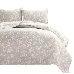 New Kirklands Home Tan Floral Reversible 3-pc. King Quilt Set