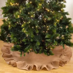 New Kirklands Home Jute Ruffle Trim Christmas Tree Skirt, 53 in. Tan