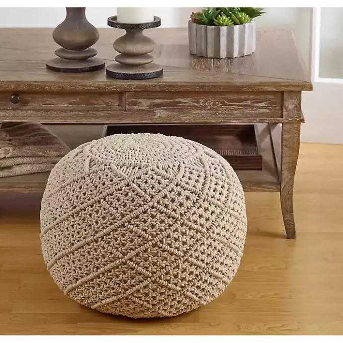 New Kirklands Home Macrame Cotton Pouf Tan