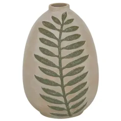 Clearance Kirklands Home Tan Raised Green Fern Ceramic Vase, 10 in.