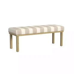 Best Kirklands Home Tan Striped Upholstered Wood Leg Bench