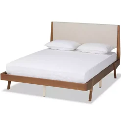 Sale Kirklands Home Tan Upholstered Brown Wood Full Platform Bed