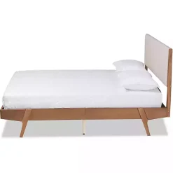 Sale Kirklands Home Tan Upholstered Brown Wood Full Platform Bed