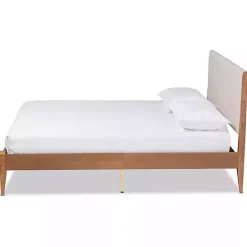Best Kirklands Home Tan Upholstered Brown Wood King Platform Bed
