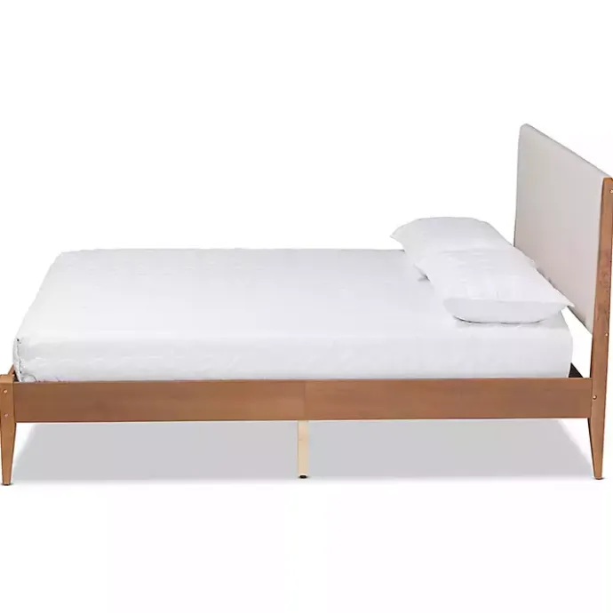 Best Kirklands Home Tan Upholstered Brown Wood King Platform Bed
