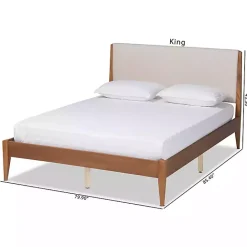 Best Kirklands Home Tan Upholstered Brown Wood King Platform Bed