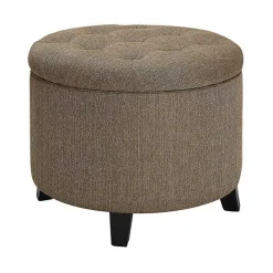 New Kirklands Home Upholstered Eliza Round Storage Ottoman Tan