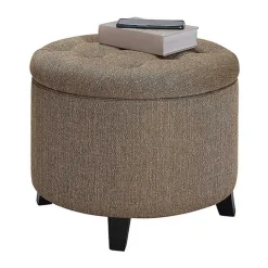 New Kirklands Home Upholstered Eliza Round Storage Ottoman Tan