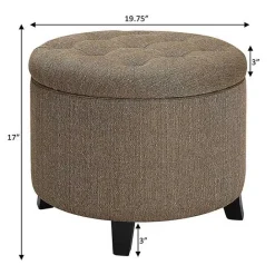 New Kirklands Home Upholstered Eliza Round Storage Ottoman Tan