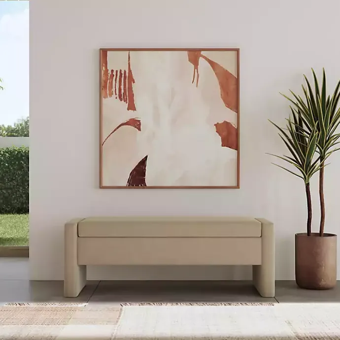 Hot Kirklands Home Velvet Upholstered Modern Storage Bench Tan