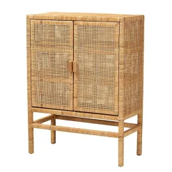 Outlet Kirklands Home Woven Rat and Wood Cabinet Tan