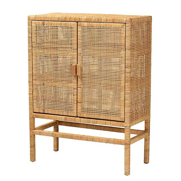 Outlet Kirklands Home Woven Rat and Wood Cabinet Tan