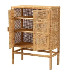 Outlet Kirklands Home Woven Rat and Wood Cabinet Tan
