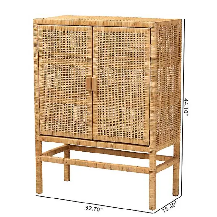 Outlet Kirklands Home Woven Rat and Wood Cabinet Tan