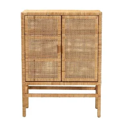 Outlet Kirklands Home Woven Rat and Wood Cabinet Tan