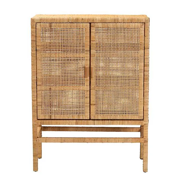 Outlet Kirklands Home Woven Rat and Wood Cabinet Tan