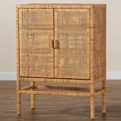 Outlet Kirklands Home Woven Rat and Wood Cabinet Tan