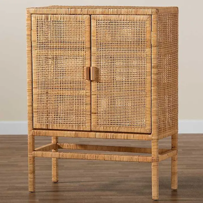 Outlet Kirklands Home Woven Rat and Wood Cabinet Tan