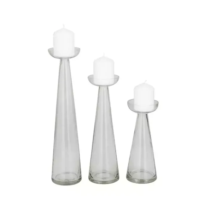 Clearance Kirklands Home Tapered Glass Pillar Candle Holders, Set of 3 Clear