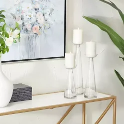 Clearance Kirklands Home Tapered Glass Pillar Candle Holders, Set of 3 Clear