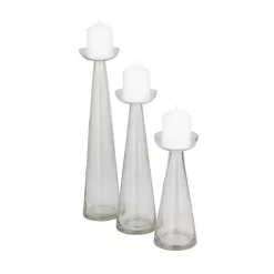 Clearance Kirklands Home Tapered Glass Pillar Candle Holders, Set of 3 Clear