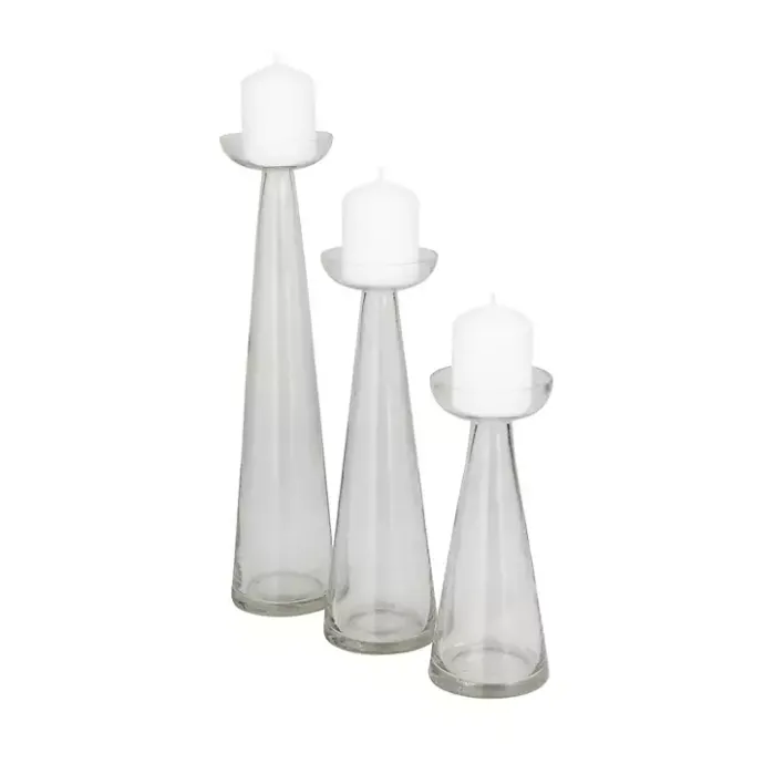 Clearance Kirklands Home Tapered Glass Pillar Candle Holders, Set of 3 Clear