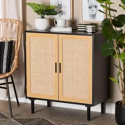 Outlet Kirklands Home Tara Two-Tone Espresso Rattan Cabinet