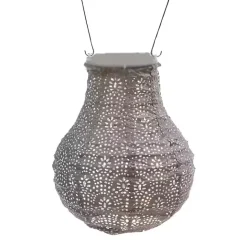 Best Kirklands Home Taupe Fan Bulb Hanging LED Outdoor Lantern Tan
