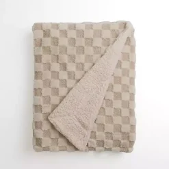 Sale Kirklands Home Taupe Faux Fur and Boucle Checkerboard Throw Tan