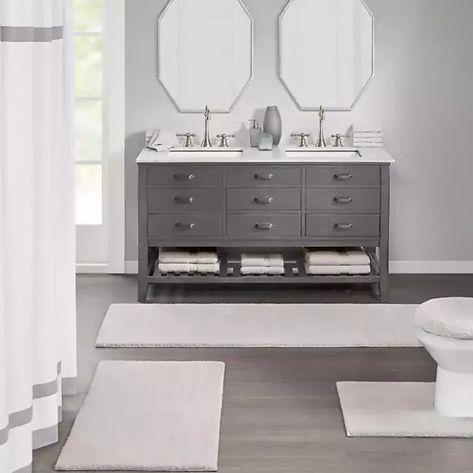 Kirklands Home Taupe High Pile Marshmallow Bath Mat, 70 in. Ivory