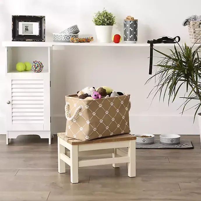 Discount Kirklands Home Taupe Trellis Paw Print Storage Basket, 14 in. Tan