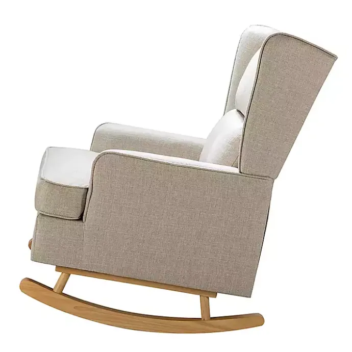 Clearance Kirklands Home Taupe Upholstered Natural Base Wingback Rocker Tan
