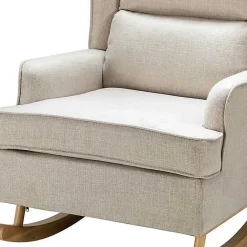 Clearance Kirklands Home Taupe Upholstered Natural Base Wingback Rocker Tan