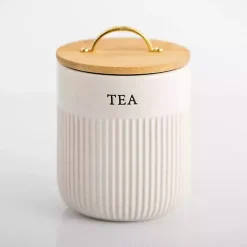 Kirklands Home Tea Ribbed Ceramic Canister Ivory