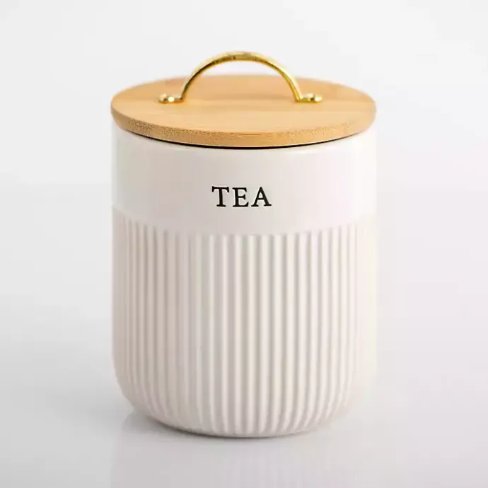 Kirklands Home Tea Ribbed Ceramic Canister Ivory