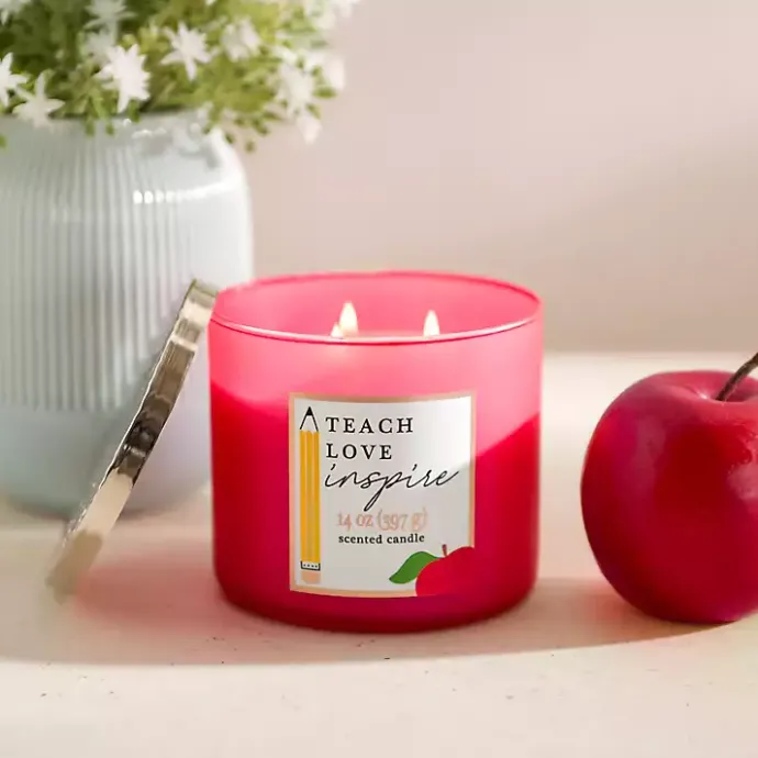Kirklands Home Teach, Love, Inspire Triple Wick Jar Candle Red