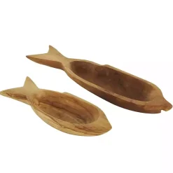 Sale Kirklands Home Teak Wood Carved Fish Trays, Set of 2 Brown