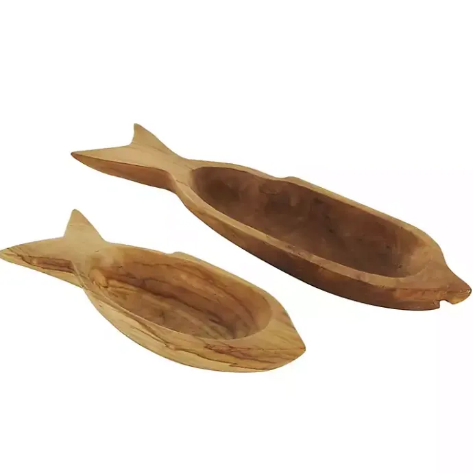 Sale Kirklands Home Teak Wood Carved Fish Trays, Set of 2 Brown
