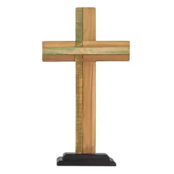 Discount Kirklands Home Teak Wood Cross Tabletop Sculpture Brown