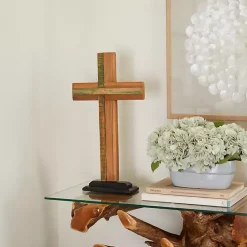 Discount Kirklands Home Teak Wood Cross Tabletop Sculpture Brown