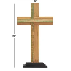 Discount Kirklands Home Teak Wood Cross Tabletop Sculpture Brown