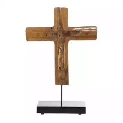 Kirklands Home Teak Wood Floating Cross Tabletop Sculpture Brown