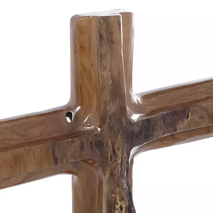 Kirklands Home Teak Wood Floating Cross Tabletop Sculpture Brown