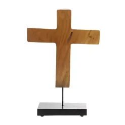 Kirklands Home Teak Wood Floating Cross Tabletop Sculpture Brown